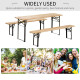 3 Pieces Folding Picnic Table Set, Portable Folding Picnic Table and Benches with Steel Frame for Garden, Park, Natural Wood