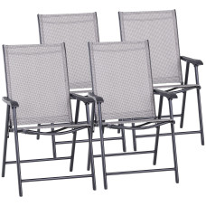 4-Piece Folding Chair Set for Relaxing on Patio Balcony Garden, Comfortable Outdoor Furniture with Armrests, Grey