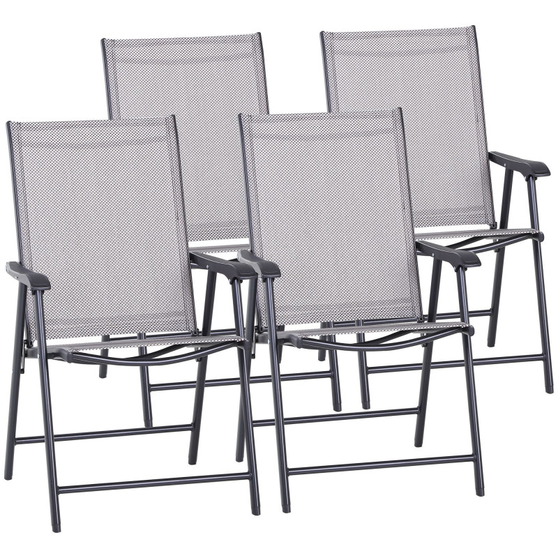 4-Piece Folding Chair Set for Relaxing on Patio Balcony Garden, Comfortable Outdoor Furniture with Armrests, Grey