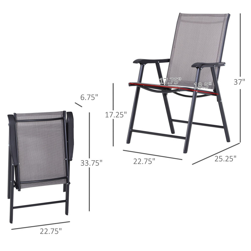 4-Piece Folding Chair Set for Relaxing on Patio Balcony Garden, Comfortable Outdoor Furniture with Armrests, Grey