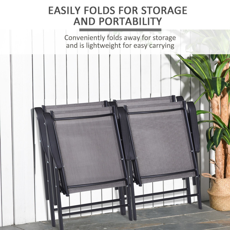 4-Piece Folding Chair Set for Relaxing on Patio Balcony Garden, Comfortable Outdoor Furniture with Armrests, Grey