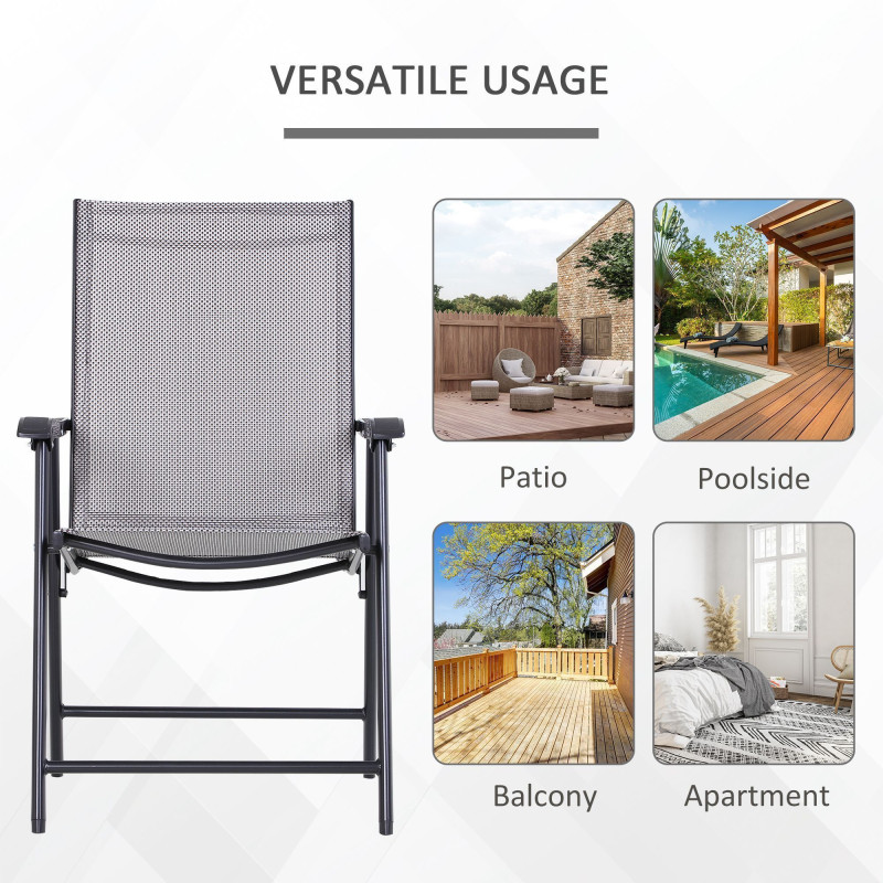 4-Piece Folding Chair Set for Relaxing on Patio Balcony Garden, Comfortable Outdoor Furniture with Armrests, Grey