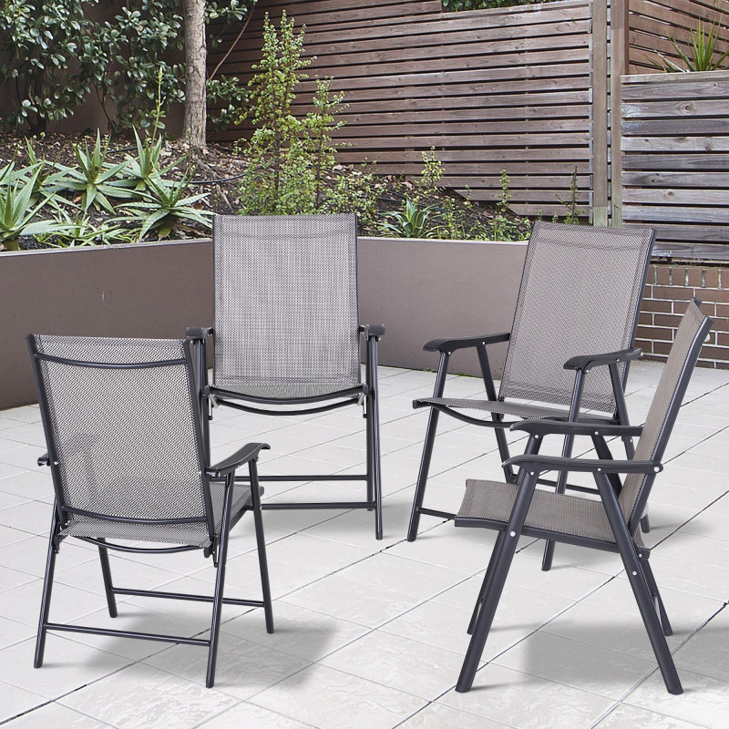 4-Piece Folding Chair Set for Relaxing on Patio Balcony Garden, Comfortable Outdoor Furniture with Armrests, Grey