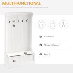 3-In-1 Hall Tree w/ Coat Rack, Shoe Storage and Bench Seat, Entryway Bench w/ 4 Hooks for Hallway, Living Room, White
