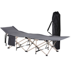 Folding Camping Cot for Adults with Carry Bag, Side Pocket, Outdoor Portable Sleeping Bed for Travel Camp Vocation, Grey