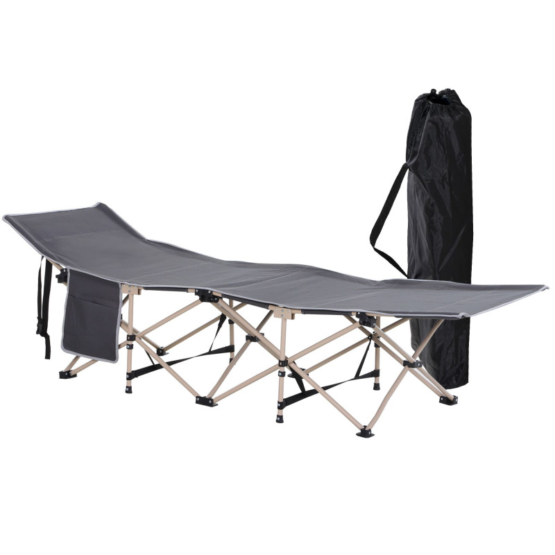 Folding Camping Cot for Adults with Carry Bag, Side Pocket, Outdoor Portable Sleeping Bed for Travel Camp Vocation, Grey