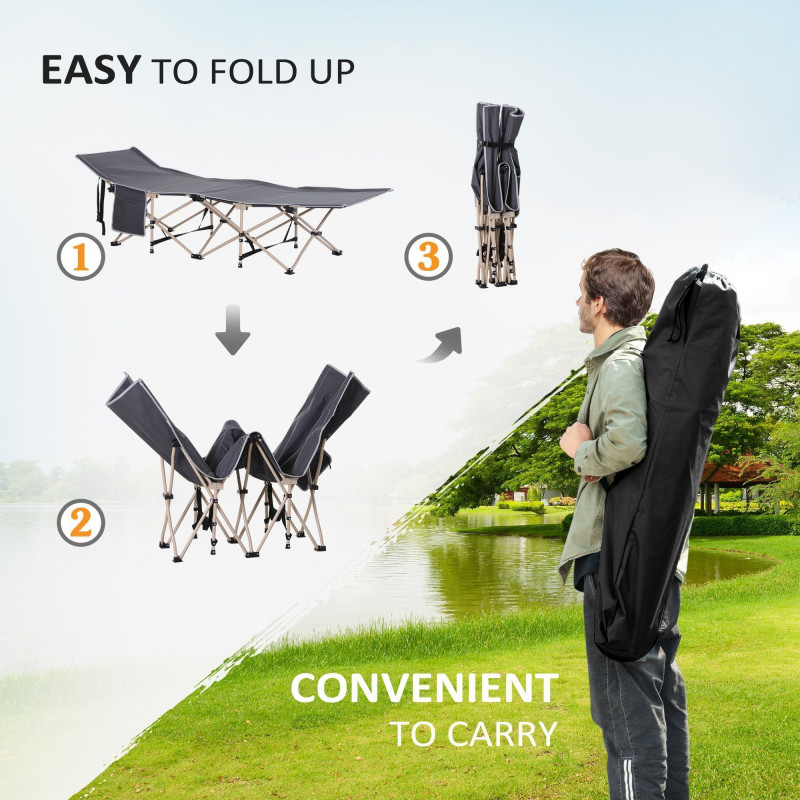 Folding Camping Cot for Adults with Carry Bag, Side Pocket, Outdoor Portable Sleeping Bed for Travel Camp Vocation, Grey