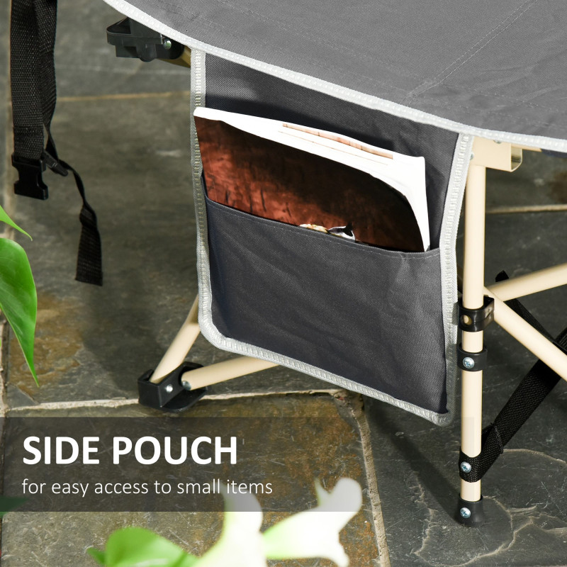 Folding Camping Cot for Adults with Carry Bag, Side Pocket, Outdoor Portable Sleeping Bed for Travel Camp Vocation, Grey