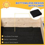 Wooden Kids Sandbox with Foldable Bench Seat, 2 Plastic Boxes, Bottom Liner, Storage Space for Garden, Backyard
