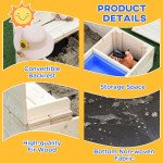 Wooden Kids Sandbox with Foldable Bench Seat, 2 Plastic Boxes, Bottom Liner, Storage Space for Garden, Backyard