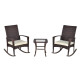 3 Pieces Patio Wicker Rocking Chair Set,  Outdoor PE Rattan Bistro Set Conversation Rocker Set with 2 Chairs 1 Coffee Table for Backyard, Deck, Poolside, Cream White