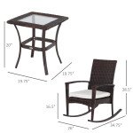 3 Pieces Patio Wicker Rocking Chair Set,  Outdoor PE Rattan Bistro Set Conversation Rocker Set with 2 Chairs 1 Coffee Table for Backyard, Deck, Poolside, Cream White