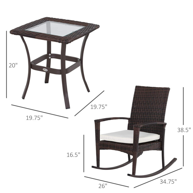 3 Pieces Patio Wicker Rocking Chair Set,  Outdoor PE Rattan Bistro Set Conversation Rocker Set with 2 Chairs 1 Coffee Table for Backyard, Deck, Poolside, Cream White