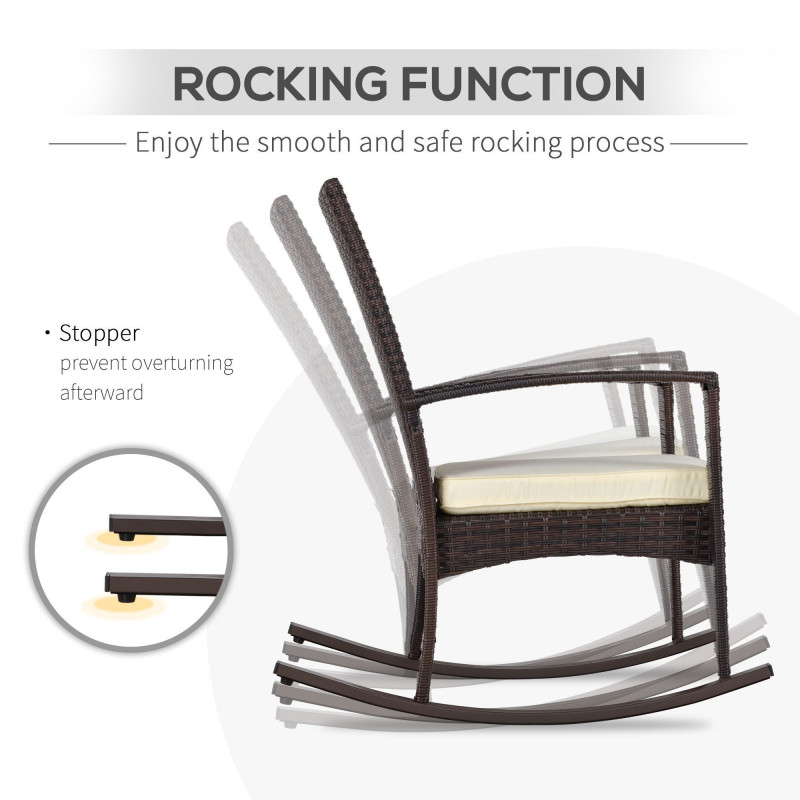 3 Pieces Patio Wicker Rocking Chair Set,  Outdoor PE Rattan Bistro Set Conversation Rocker Set with 2 Chairs 1 Coffee Table for Backyard, Deck, Poolside, Cream White