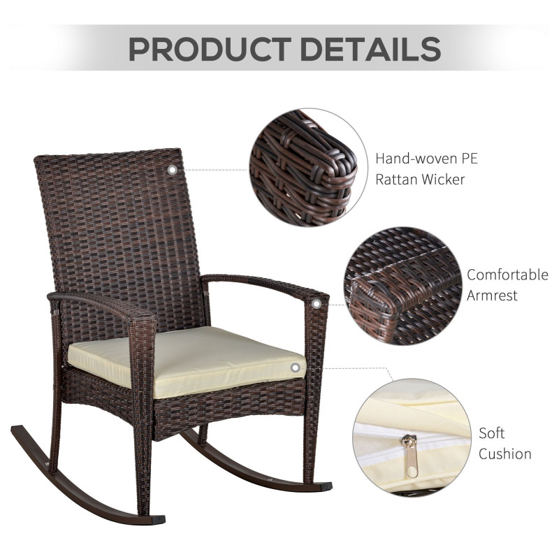 3 Pieces Patio Wicker Rocking Chair Set,  Outdoor PE Rattan Bistro Set Conversation Rocker Set with 2 Chairs 1 Coffee Table for Backyard, Deck, Poolside, Cream White