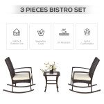 3 Pieces Patio Wicker Rocking Chair Set,  Outdoor PE Rattan Bistro Set Conversation Rocker Set with 2 Chairs 1 Coffee Table for Backyard, Deck, Poolside, Cream White