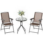 Folding Outdoor Bistro Set, Patio Table and Chairs with Reclining Backrest and Round Dining Table, Brown
