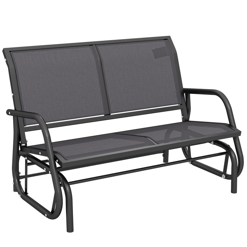 Patio Double Glider Outdoor Steel Sling Fabric Gliding Bench Garden Swing Chair Heavy-Duty Porch Rocker Garden Loveseat Grey