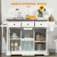 Kitchen Island on Wheels with Stainless Steel Top, Spice Rack, Drawers, Rolling Bar Cart with Storage, White