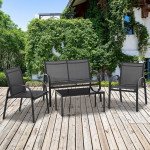 4-Piece Patio Furniture Set Garden Conversation Set with Loveseat, Single Chairs and Coffee Table for Backyard Poolside Balcony