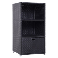 Outdoor Storage Cabinet, Patio Storage Box Rack Rattan Wicker Pool Towel Valet Organizer Poolside Garden Lawn Bathroom Furniture Shelf w/ Shelf Drawer, Dark Brown