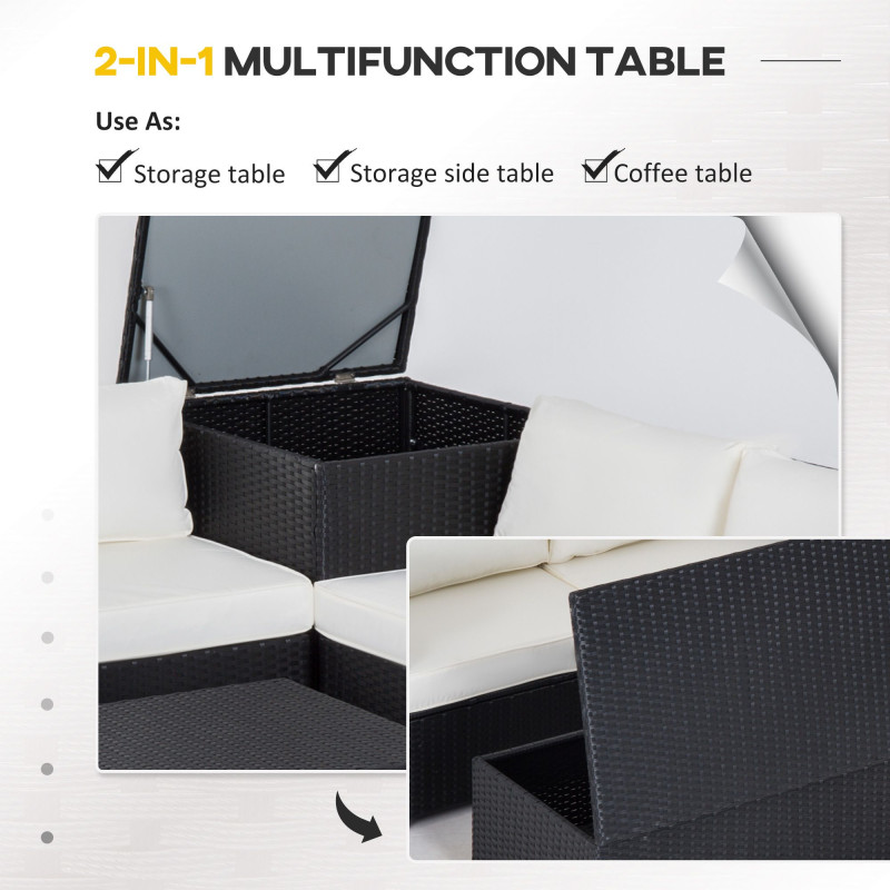 6 Pieces Patio Furniture Set with Cushion, Outdoor PE Rattan Wicker Sectional Conversation Furniture Sofa with Storage Table and Coffee Table, Beige