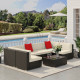 7 Pieces Patio Sofa Outdoor Wicker Sectional Patio Furniture, Dark Brown & Beige