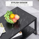 2-Tier Coffee Table with Storage Shelf, Cocktail Table with Marble Textured Table Top, for Living Room Bedroom Dorm, Black